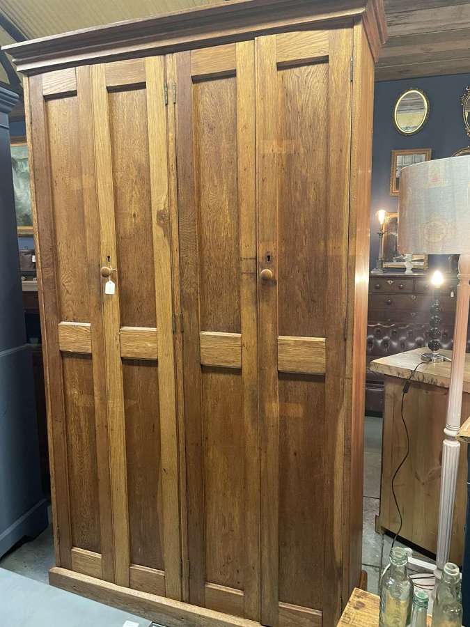 Antique solid oak 4 door school cupboard with drawers