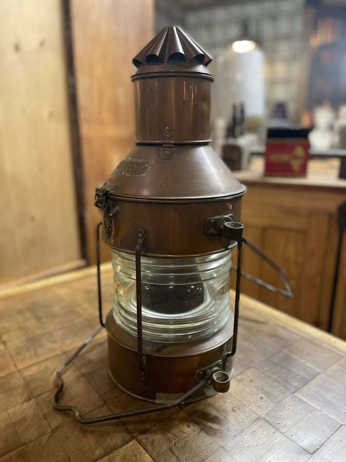 Antique solid copper Under Command nautical lantern