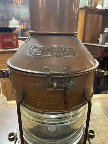 Antique solid copper Under Command nautical lantern