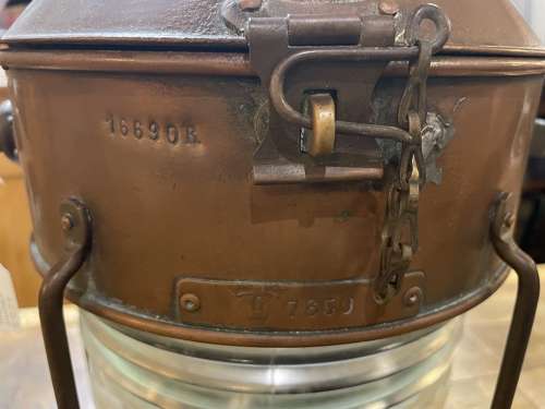 Antique solid copper Under Command nautical lantern