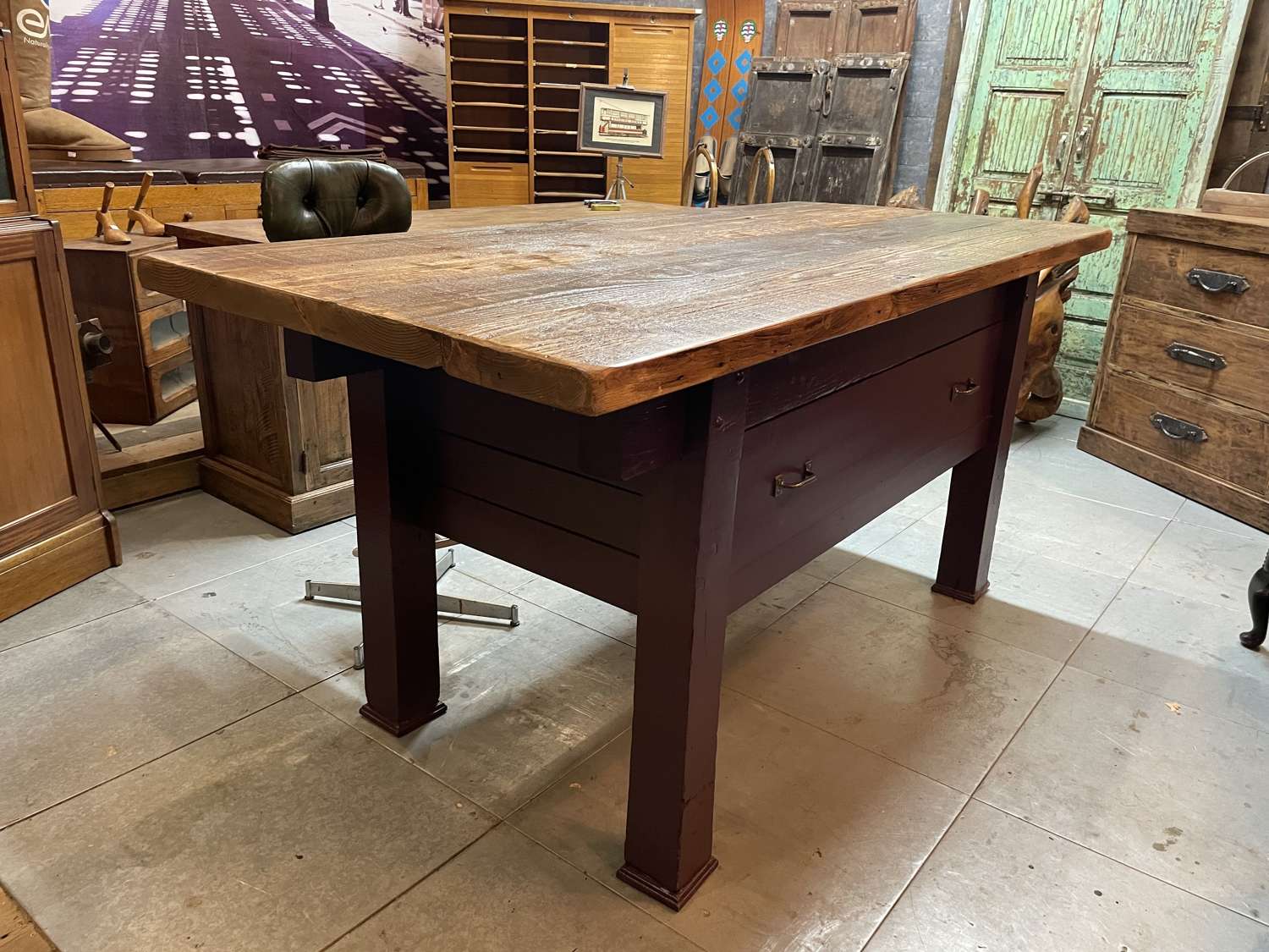 A Solid Oak Kitchen Island with a reclaimed pine top Work station