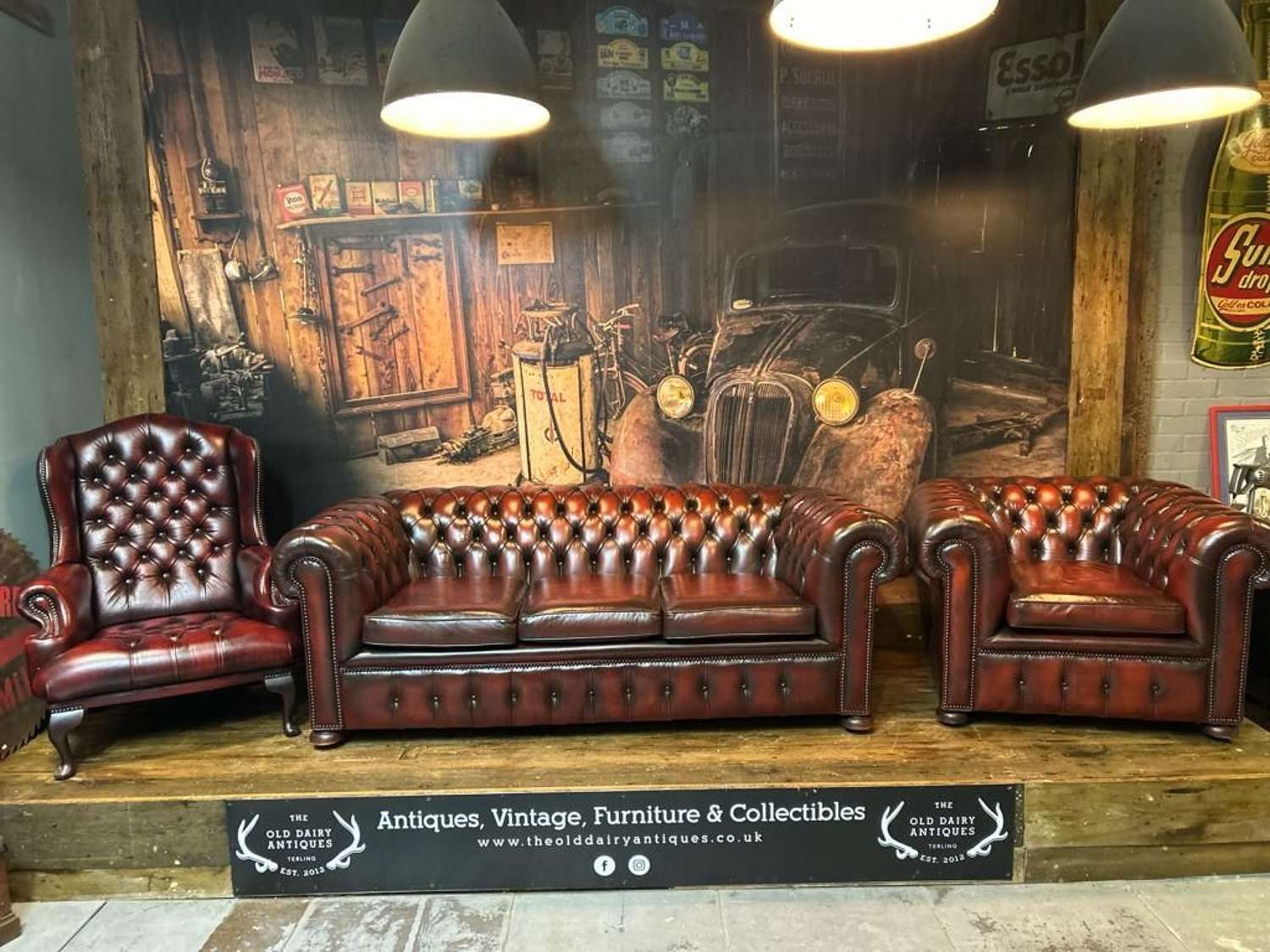 3 seater Oxblood leather Chesterfield sofa