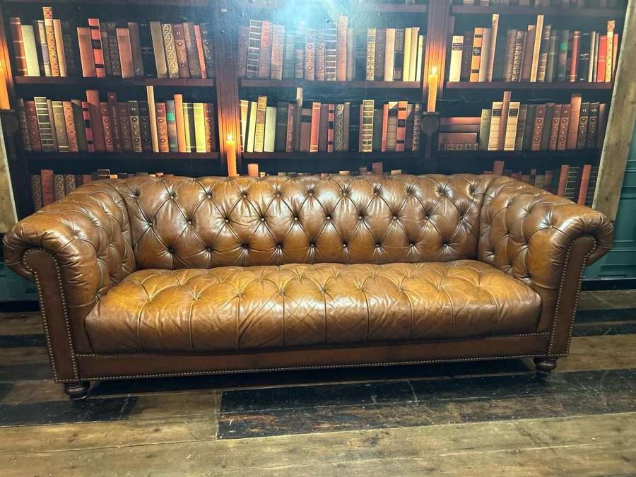 Barker & Stonehouse Leather 3.5 seater Chesterfield Sofa Tobacco Brown