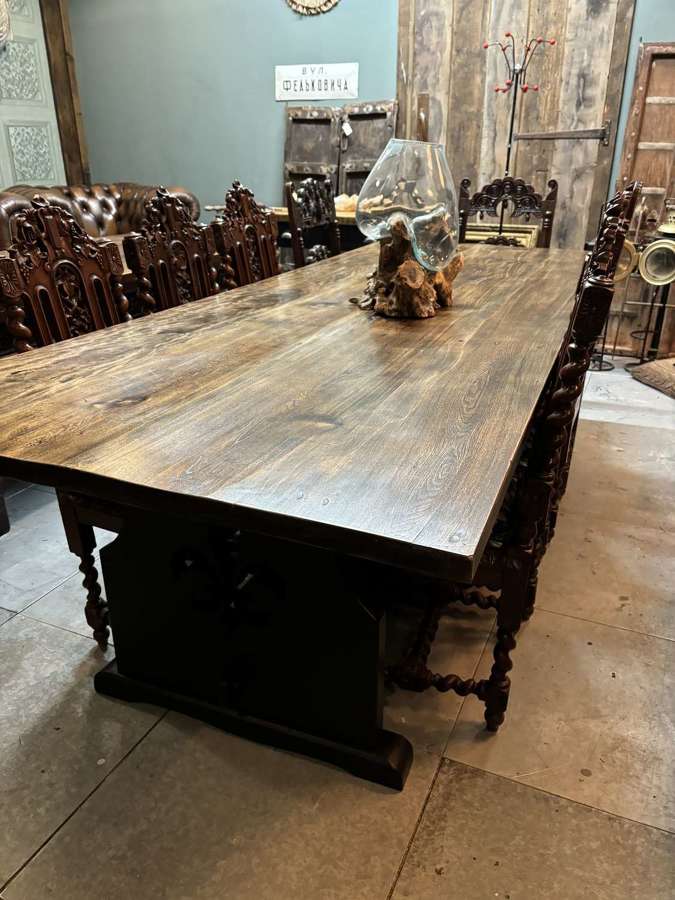 10 seater Elm Table Gothic / Ecclesiastical style base.