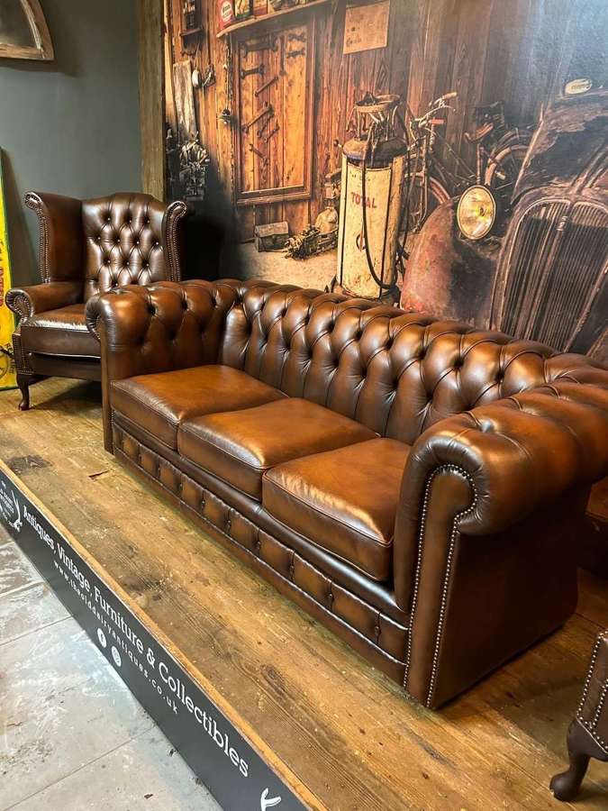 Cigar Tan Leather 3 seaterChesterfield Sofa