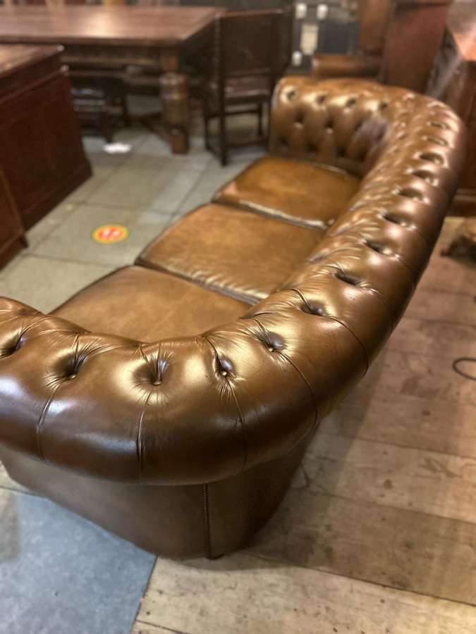 Vintage Light/ cigar tan 1960’s coil sprung 3 seater Chesterfield