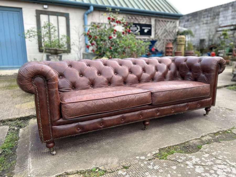 3 Seater Mid tan Aniline Leather Chesterfield Sofa