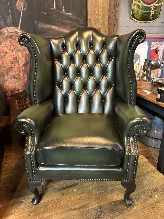 Olive Green Chesterfield Wing Armchair