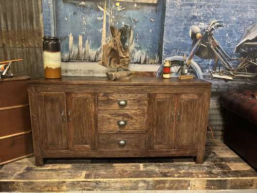 Reclaimed teak sideboard with drawers.