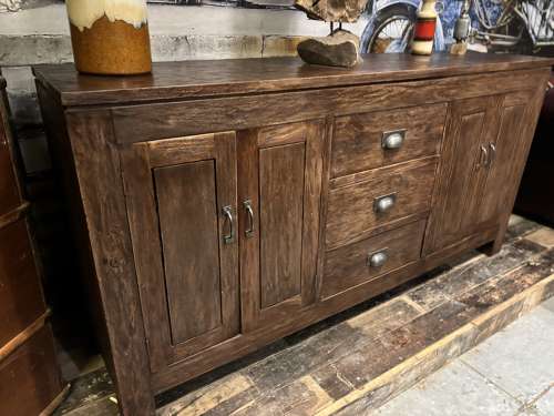 Reclaimed teak sideboard with drawers.