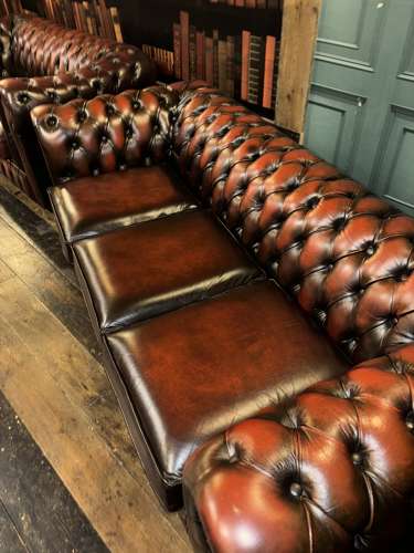 Oxblood leather 3 seater Chesterfield sofa