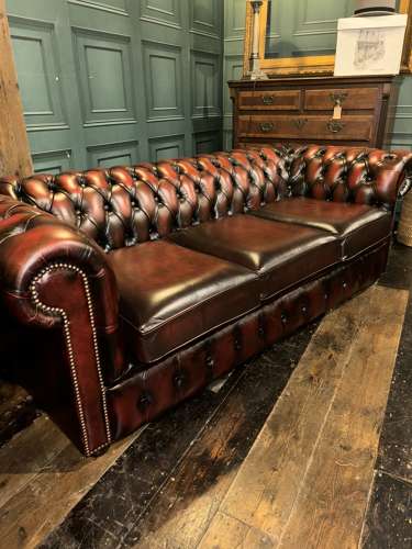 Oxblood leather 3 seater Chesterfield sofa