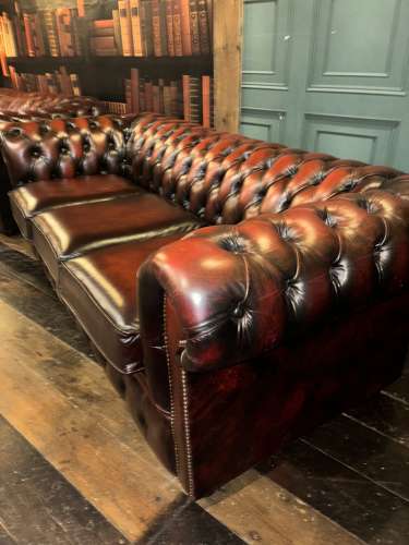 Oxblood leather 3 seater Chesterfield sofa