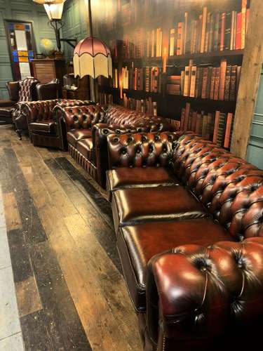 Oxblood leather 3 seater Chesterfield sofa