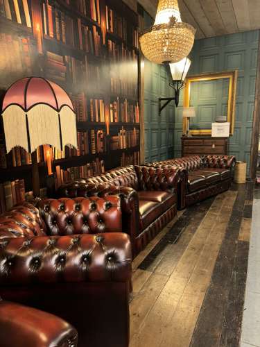Oxblood leather 3 seater Chesterfield sofa