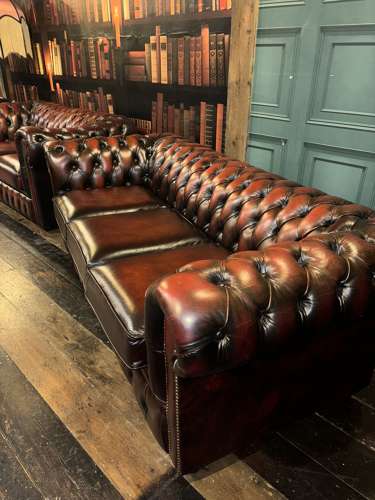 Oxblood leather 3 seater Chesterfield sofa