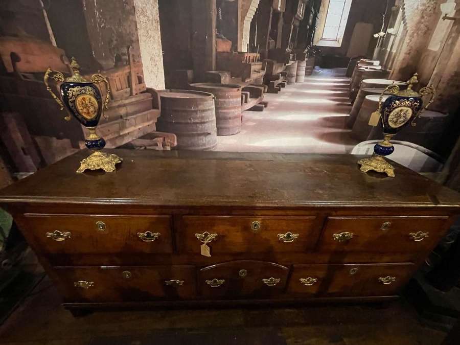 Antique solid oak dresser base.