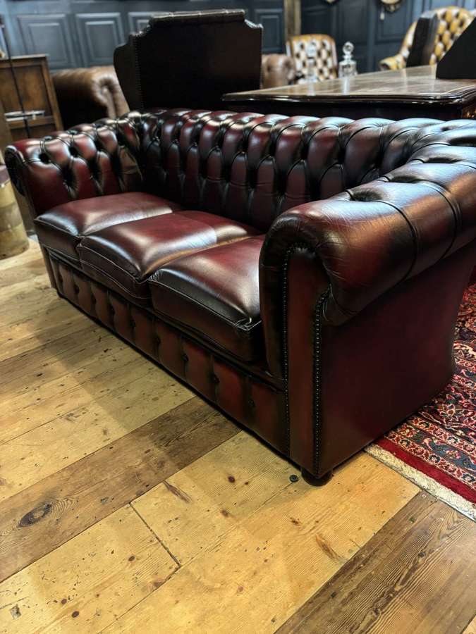3 seater Oxblood leather chesterfield sofa