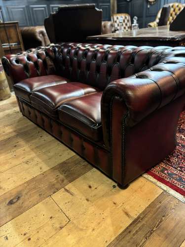 3 seater Oxblood leather chesterfield sofa