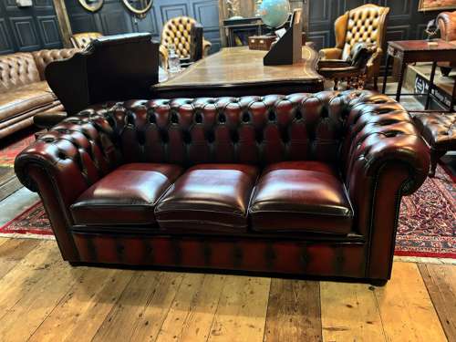 3 seater Oxblood leather chesterfield sofa