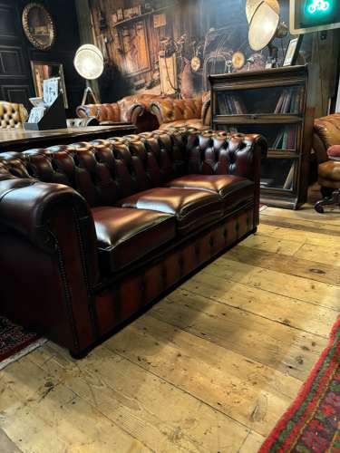 3 seater Oxblood leather chesterfield sofa