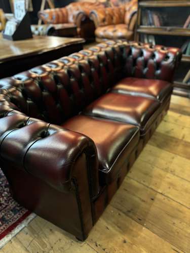 3 seater Oxblood leather chesterfield sofa