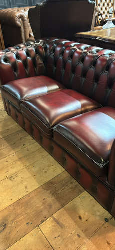 3 seater Oxblood leather chesterfield sofa