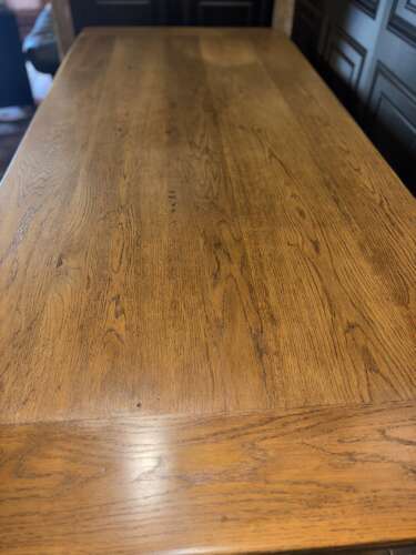 Solid Oak Refectory table with a carved Bulbous legs . Seats 8