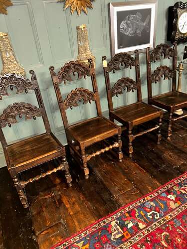 Set of 4 antique oak Yorkshire dining chairs.